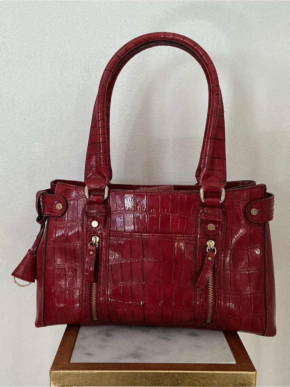 Liz Claiborne Red Croc Embossed Satchel Handbag